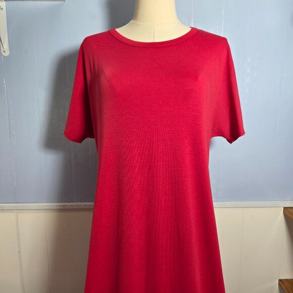 Lularoe Medium Bright Red Crewneck Shortsleeve Simple Summer Maxi Shirt Dress - Picture 1 of 10